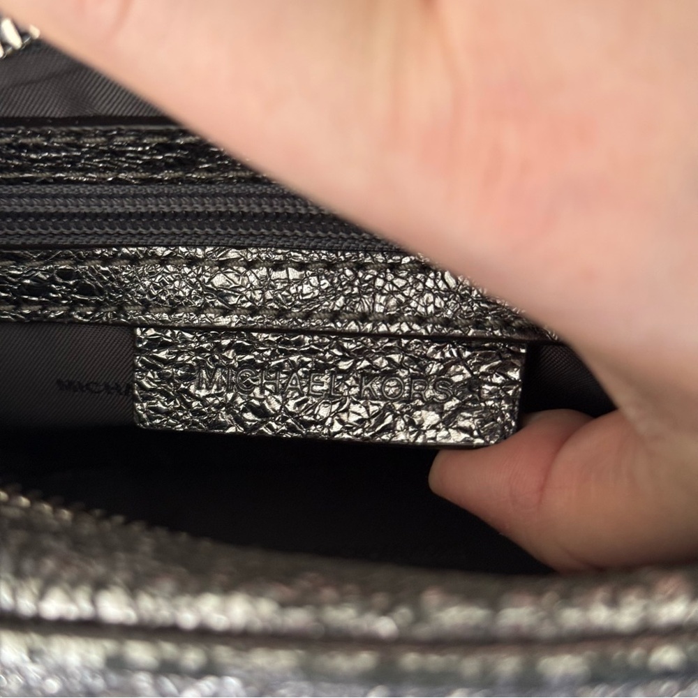 Michael Kors Ginny Metallic Silver Quilted Crossbody Bag - Picture 10 of 12